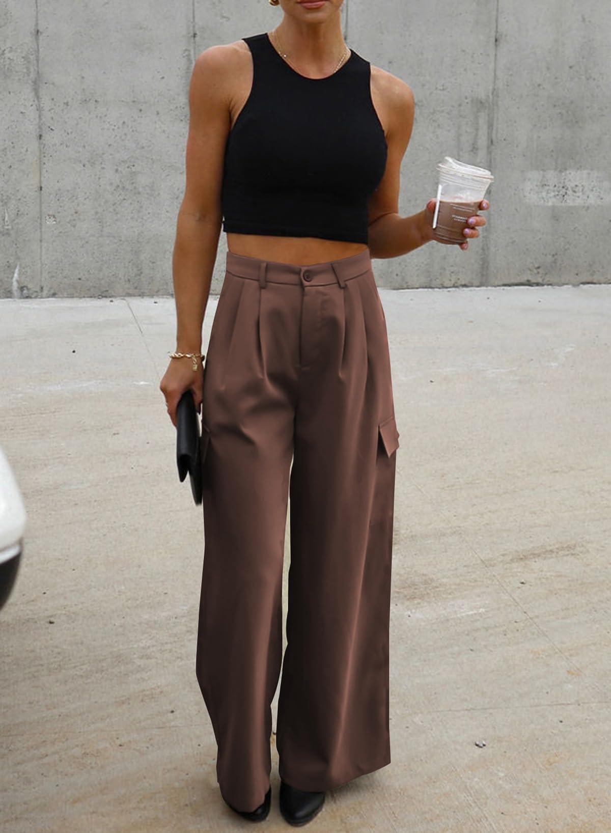 Foto 4 pulgar | Pantalones Cargo Dokotoo De Cintura Alta Y Pierna Ancha Para Mujer, Color Gris - Venta Internacional.