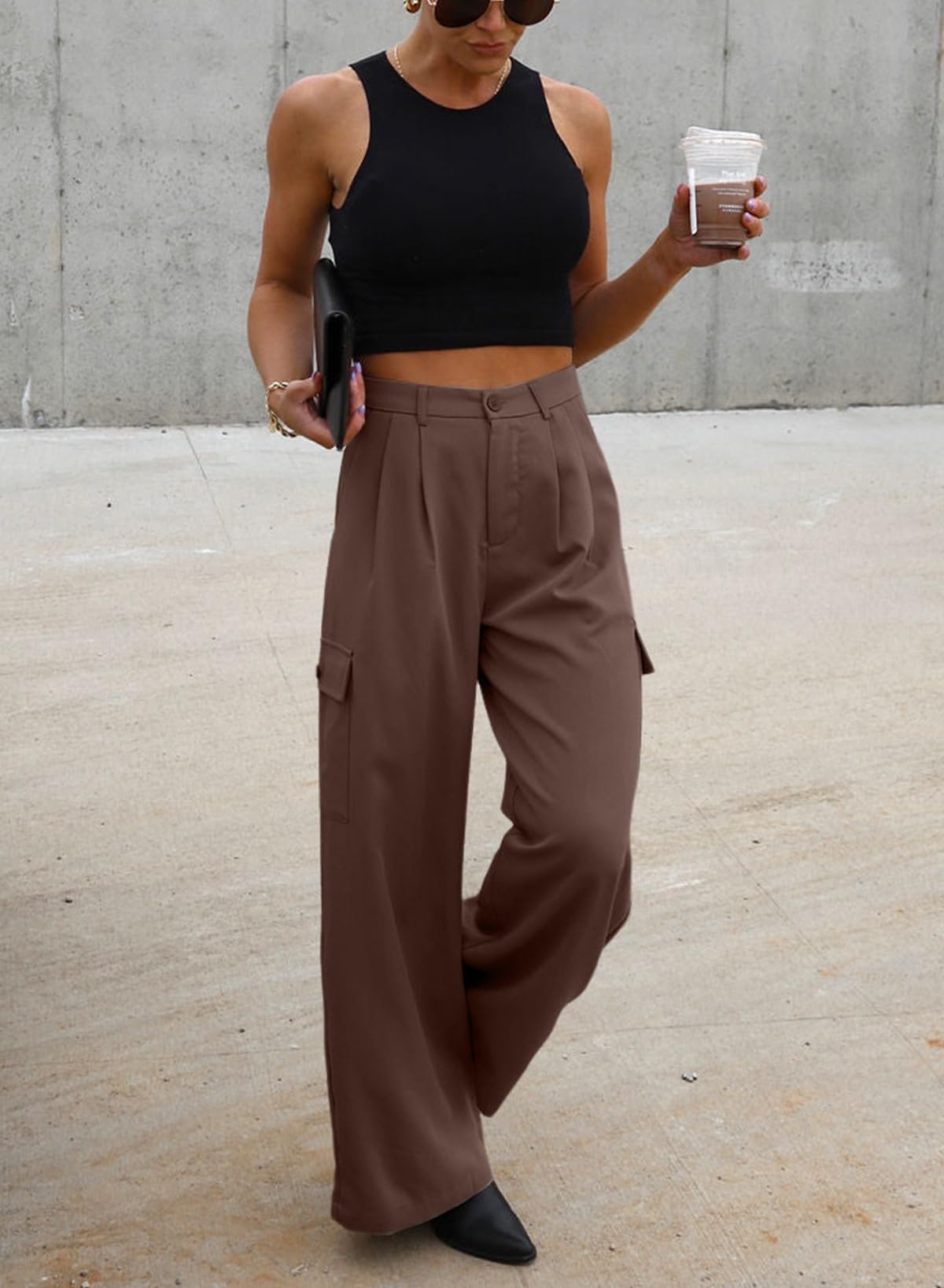 Foto 6 pulgar | Pantalones Cargo Dokotoo De Cintura Alta Y Pierna Ancha Para Mujer, Color Gris - Venta Internacional.