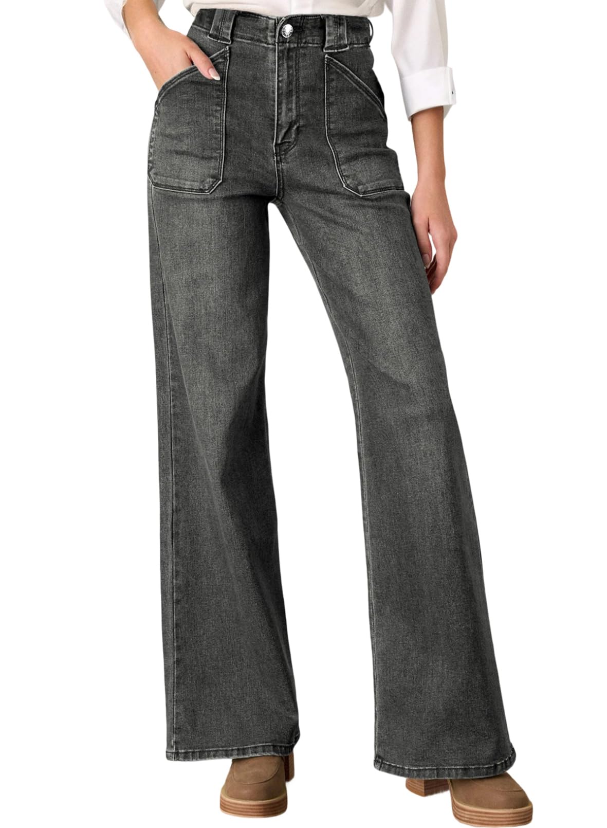 Foto 1 | Jeans Astylish Para Mujer, Cintura Alta, Holgados Y Elásticos, Gris - Venta Internacional.