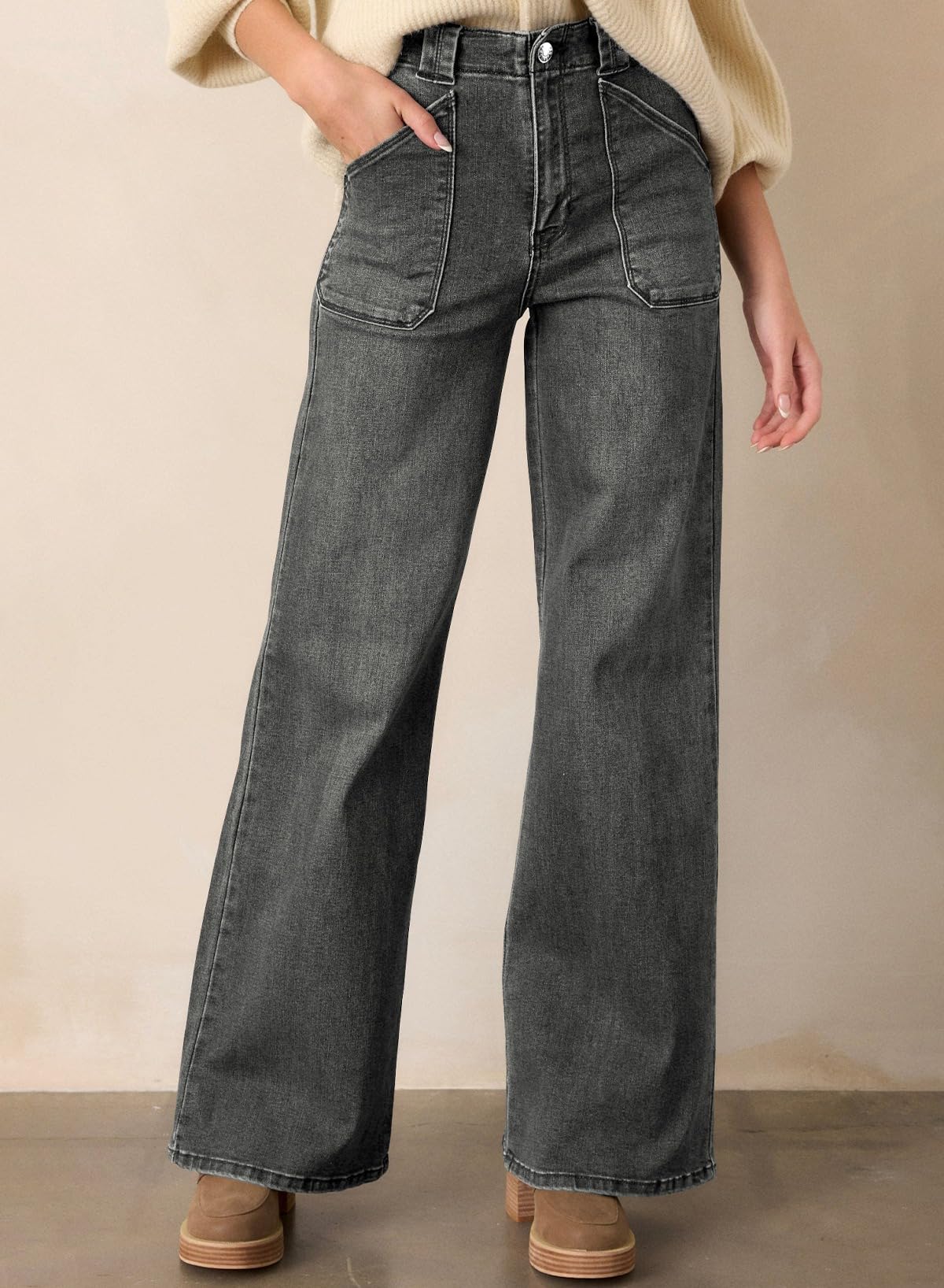 Foto 3 | Jeans Astylish Para Mujer, Cintura Alta, Holgados Y Elásticos, Gris - Venta Internacional.