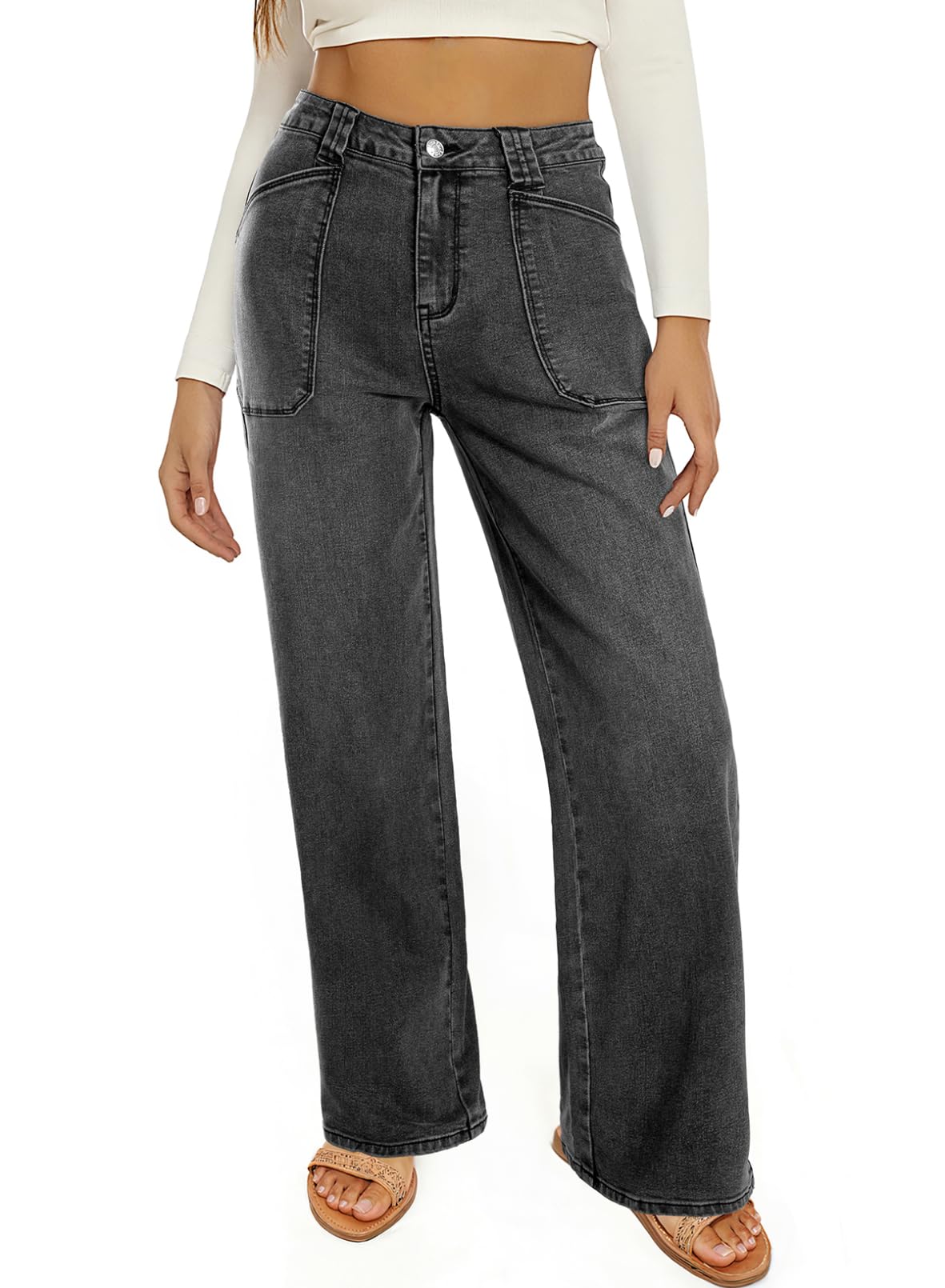Foto 4 | Jeans Astylish Para Mujer, Cintura Alta, Holgados Y Elásticos, Gris - Venta Internacional.