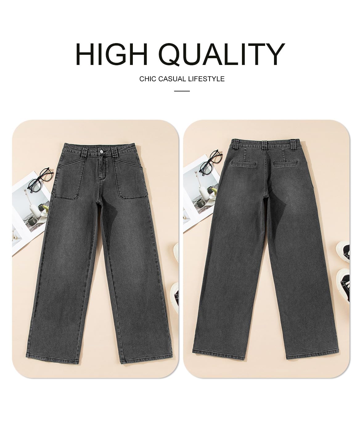 Foto 6 pulgar | Jeans Astylish Para Mujer, Cintura Alta, Holgados Y Elásticos, Gris - Venta Internacional.