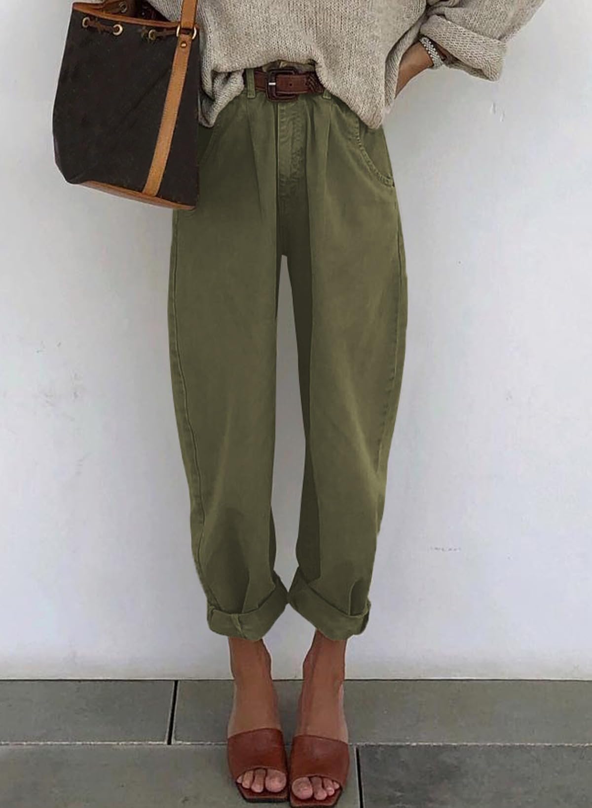 Foto 2 | Vaqueros Elegantes, Holgados, De Cintura Alta, Para Mujer, Estilo Novio, Color Verde - Venta Internacional.