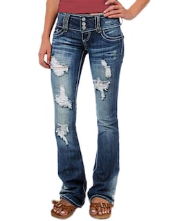 Foto 1 | Jeans Flamingals Flamingals, Talle Bajo, Corte De Bota Rasgado, Pierna Ancha Para Mujer, Azul Xs - Venta Internacional.