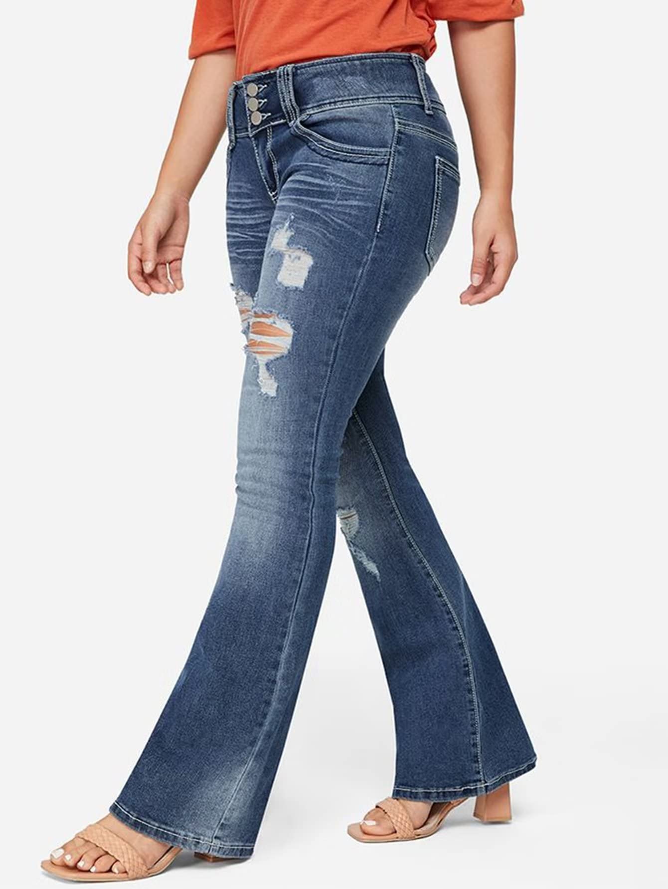 Foto 3 pulgar | Jeans Flamingals Flamingals, Talle Bajo, Corte De Bota Rasgado, Pierna Ancha Para Mujer, Azul Xs - Venta Internacional.