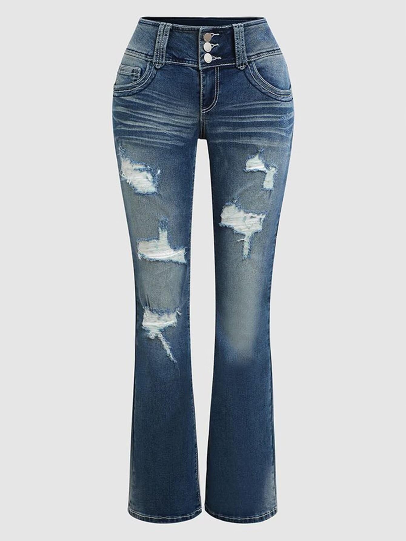 Foto 6 | Jeans Flamingals Flamingals, Talle Bajo, Corte De Bota Rasgado, Pierna Ancha Para Mujer, Azul Xs - Venta Internacional.