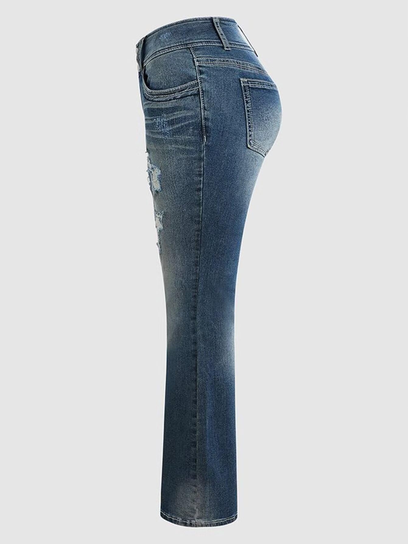 Foto 7 | Jeans Flamingals Flamingals, Talle Bajo, Corte De Bota Rasgado, Pierna Ancha Para Mujer, Azul Xs - Venta Internacional.