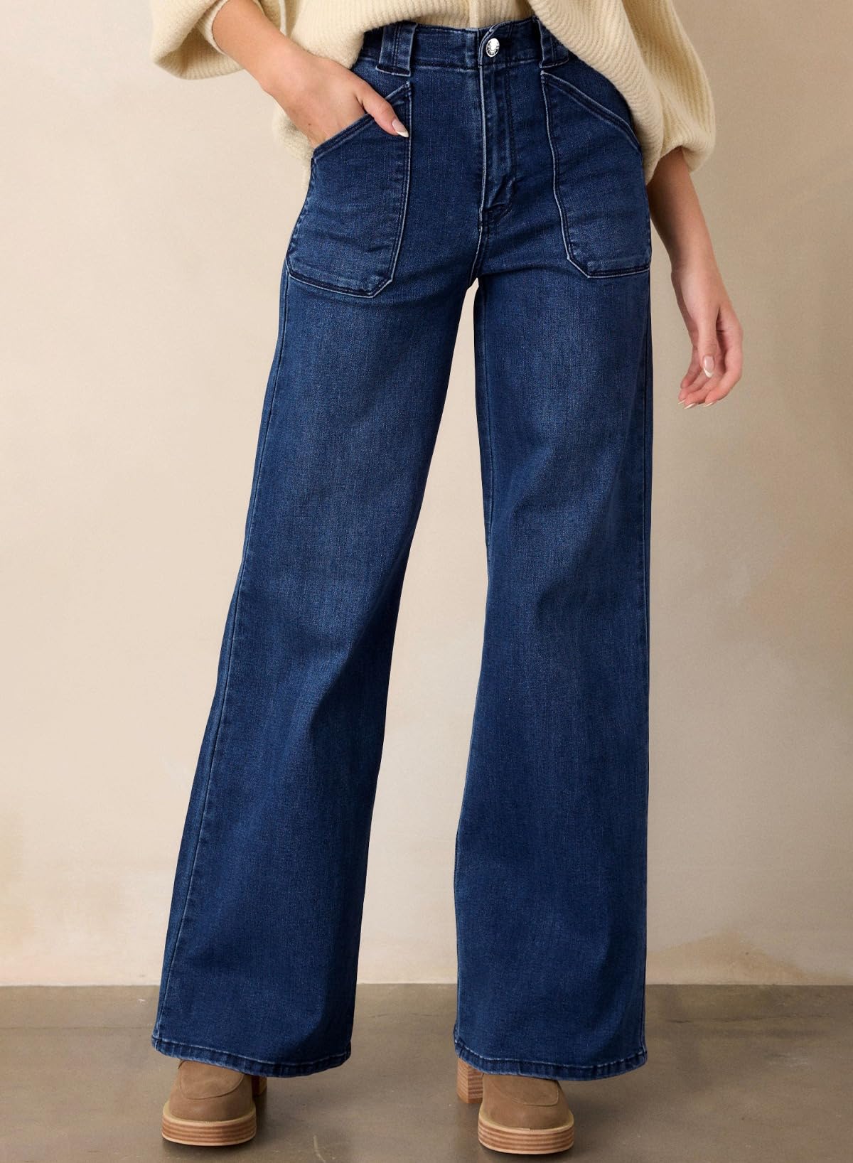 Foto 3 | Vaqueros Elegantes Para Mujer, Casuales, De Cintura Alta, Rectos, Azul Sucio - Venta Internacional.