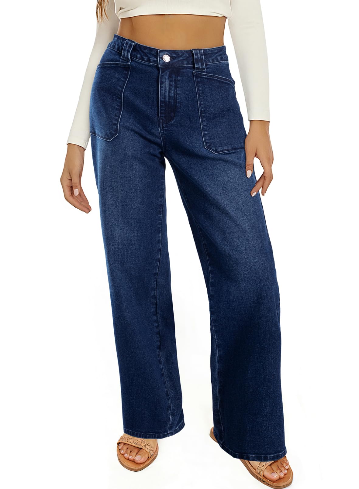 Foto 4 | Vaqueros Elegantes Para Mujer, Casuales, De Cintura Alta, Rectos, Azul Sucio - Venta Internacional.
