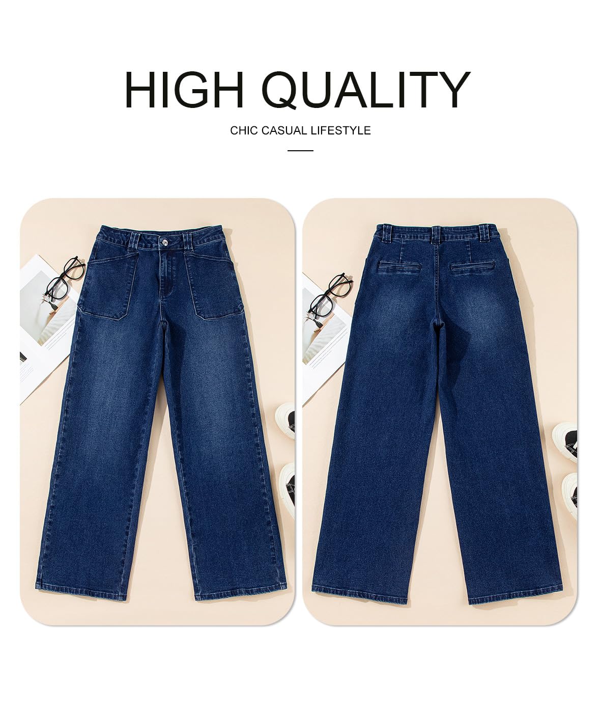 Foto 5 | Vaqueros Elegantes Para Mujer, Casuales, De Cintura Alta, Rectos, Azul Sucio - Venta Internacional.