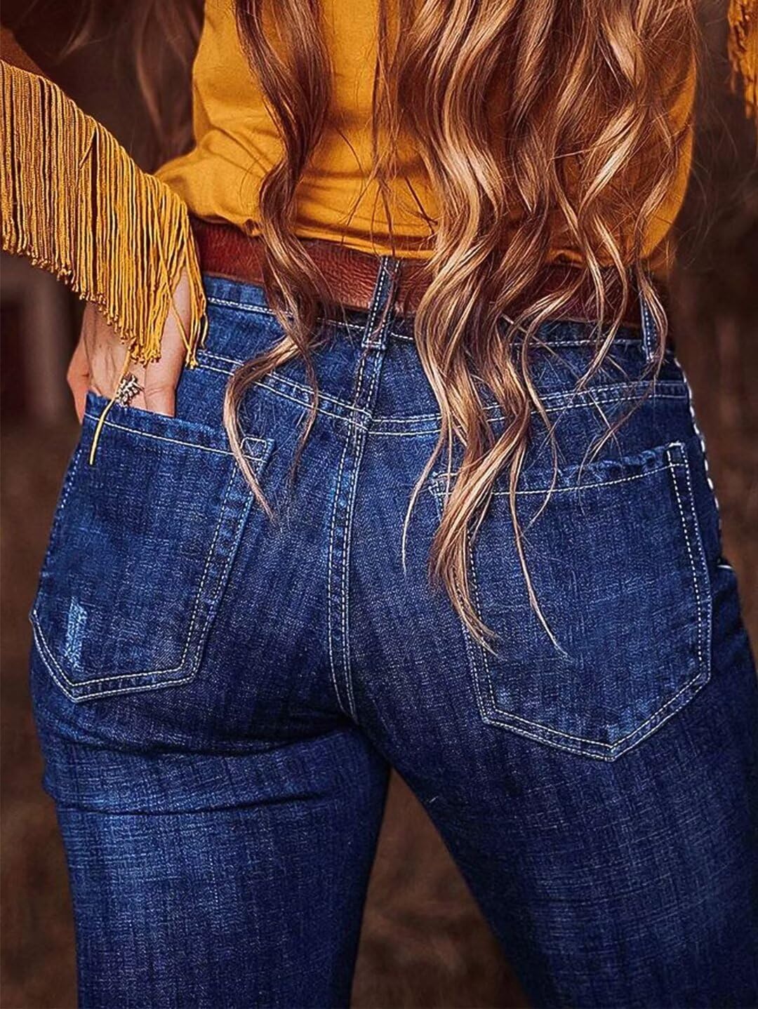 Foto 7 pulgar | Jeans Flamingals Con Corte De Bota Acampanado A Media Cintura Para Mujer, Azul Oscuro, L - Venta Internacional.