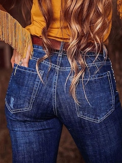 Foto 6 | Jeans Flamingals Con Corte De Bota Acampanado A Media Cintura Para Mujer, Azul Oscuro, L - Venta Internacional.