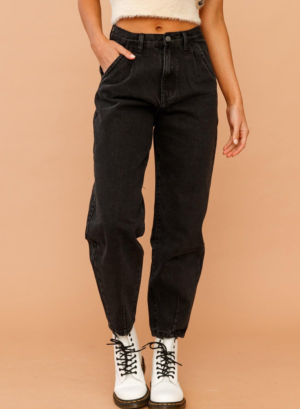 Foto 3 pulgar | Vaqueros Elegantes Negros De Cintura Alta Holgados Para Novio, Mamá Y Mujer - Venta Internacional.