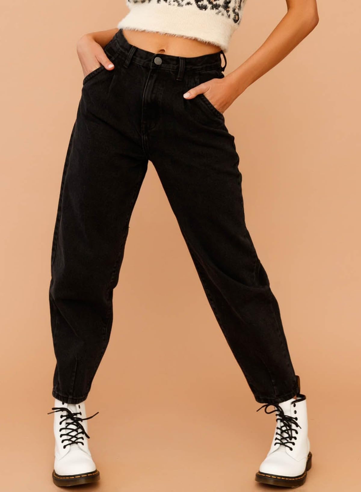 Foto 4 pulgar | Vaqueros Elegantes Negros De Cintura Alta Holgados Para Novio, Mamá Y Mujer - Venta Internacional.