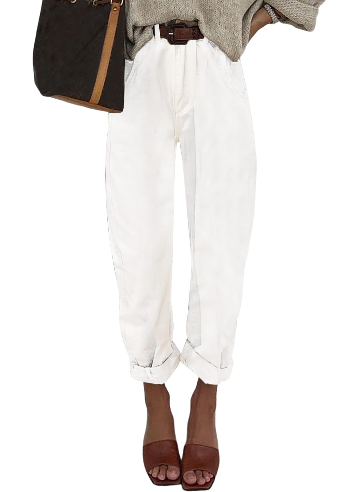 Vaqueros Elegantes De Cintura Alta Para Mujer, Casuales, Holgados, Blancos, Talla 6 - Venta Internacional.