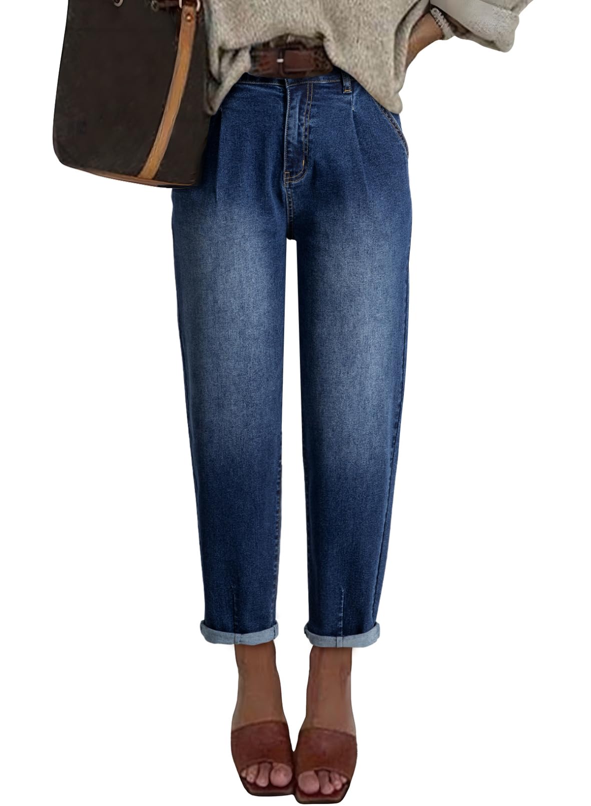 Foto 2 pulgar | Jeans Elegantes, Holgados, Cintura Alta, Novio, Azul Marino, Para Mujer - Venta Internacional.
