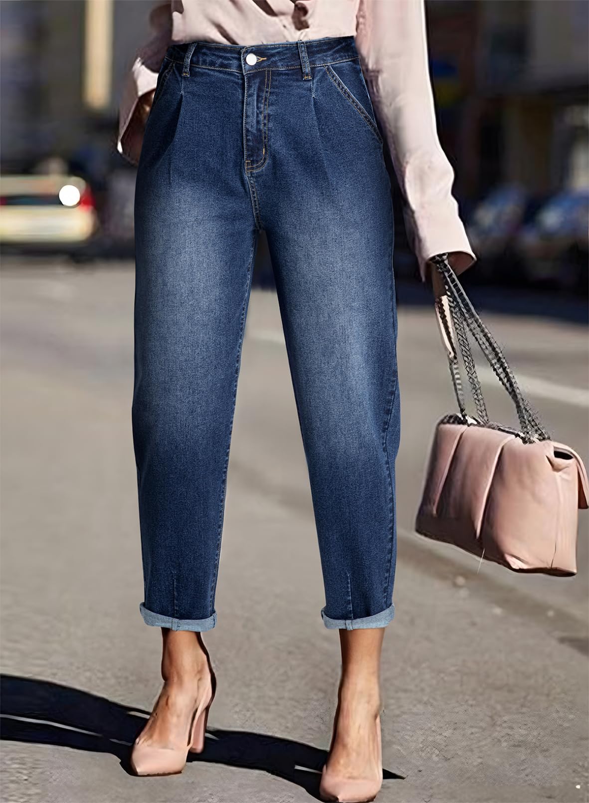 Foto 3 pulgar | Jeans Elegantes, Holgados, Cintura Alta, Novio, Azul Marino, Para Mujer - Venta Internacional.
