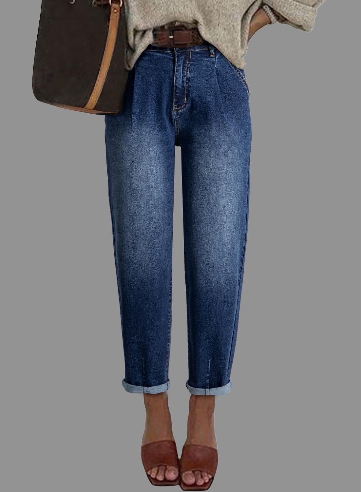 Foto 4 pulgar | Jeans Elegantes, Holgados, Cintura Alta, Novio, Azul Marino, Para Mujer - Venta Internacional.