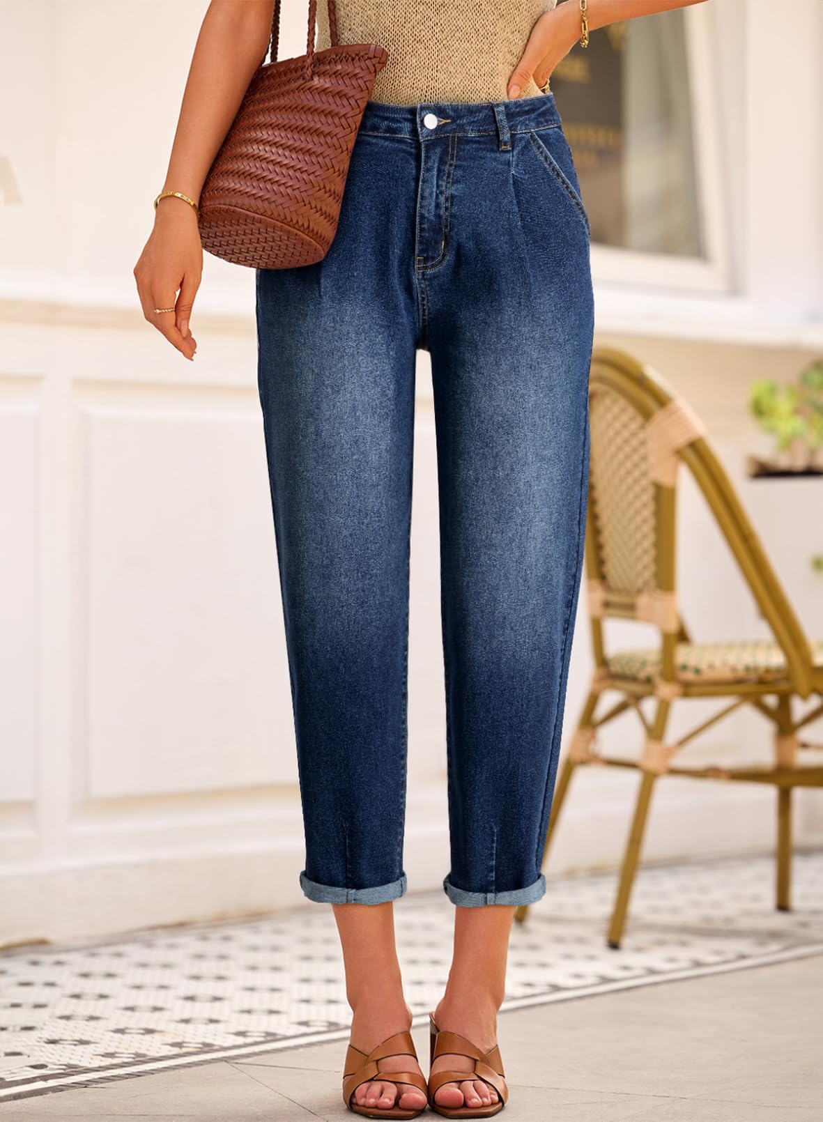 Foto 5 pulgar | Jeans Elegantes, Holgados, Cintura Alta, Novio, Azul Marino, Para Mujer - Venta Internacional.