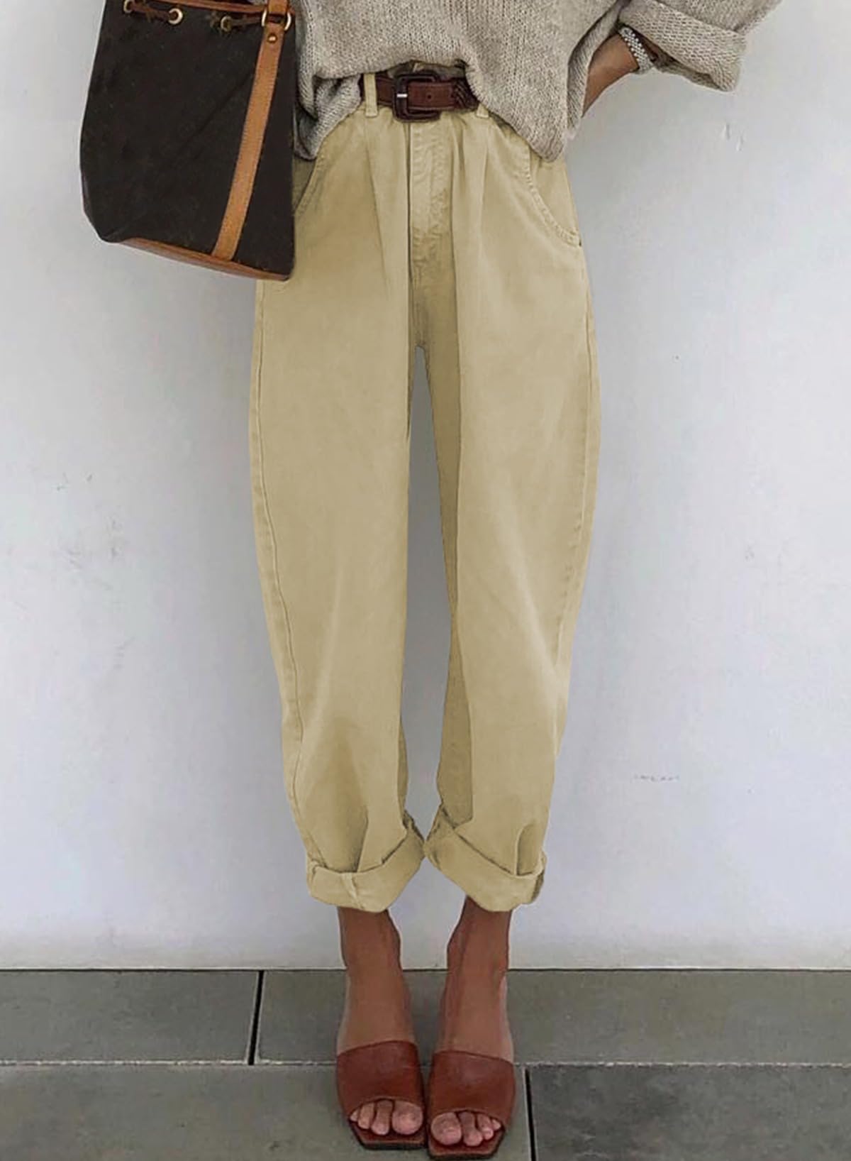 Foto 2 | Vaqueros Elegantes, Holgados, De Cintura Alta, Estilo Novio, Caqui, 14 - Venta Internacional.