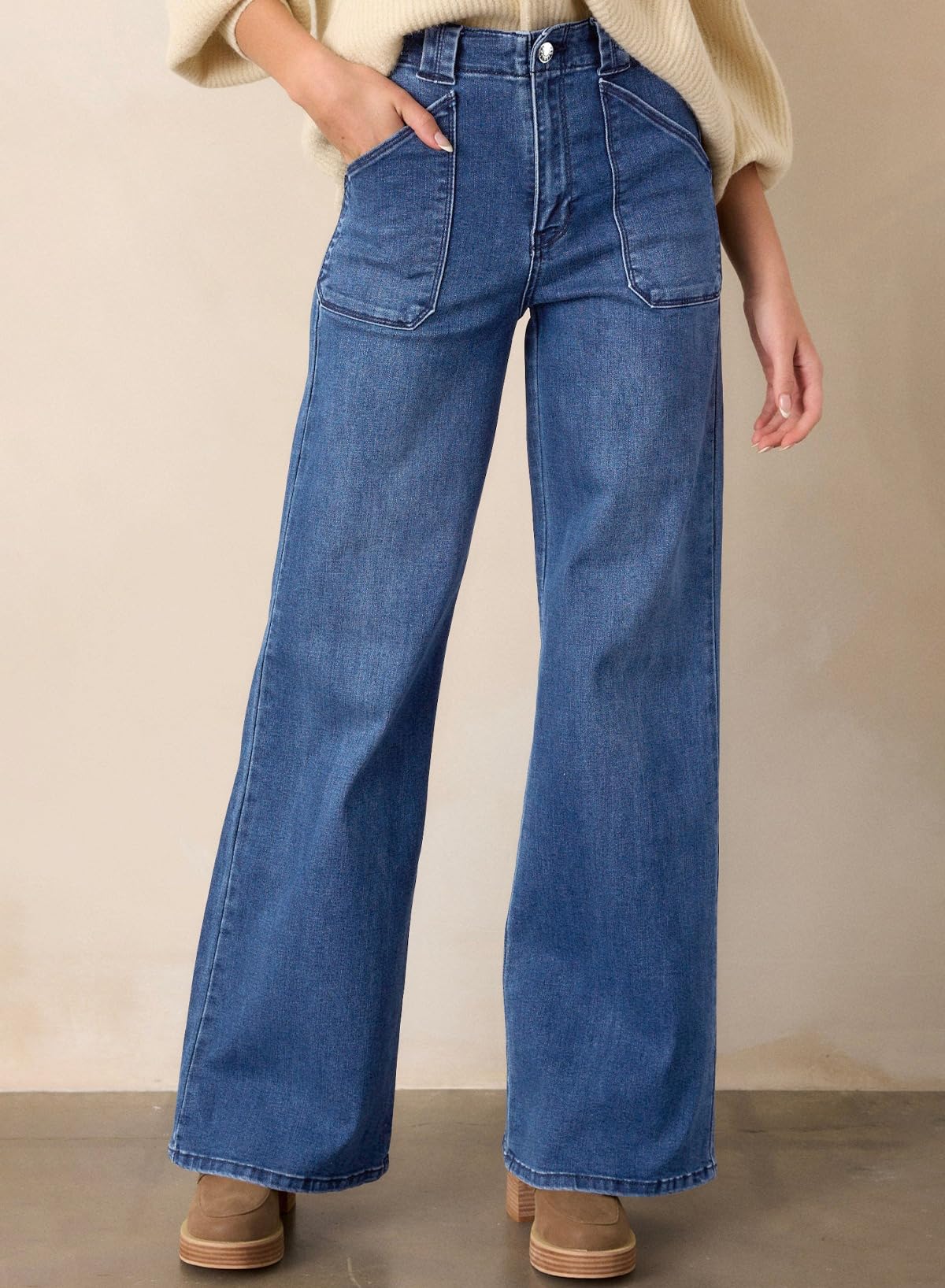 Foto 3 | Vaqueros Elegantes Para Mujer, Casuales, De Cintura Alta, De Color Azul Recto - Venta Internacional.