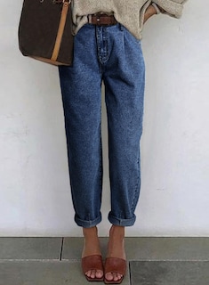 Foto 2 | Vaqueros Elegantes Para Mujer, Cintura Alta, Holgado, Novio, Azul Oscuro - Venta Internacional.