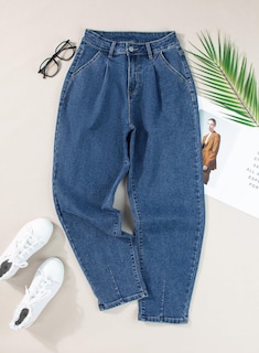 Foto 6 | Vaqueros Elegantes Para Mujer, Cintura Alta, Holgado, Novio, Azul Oscuro - Venta Internacional.