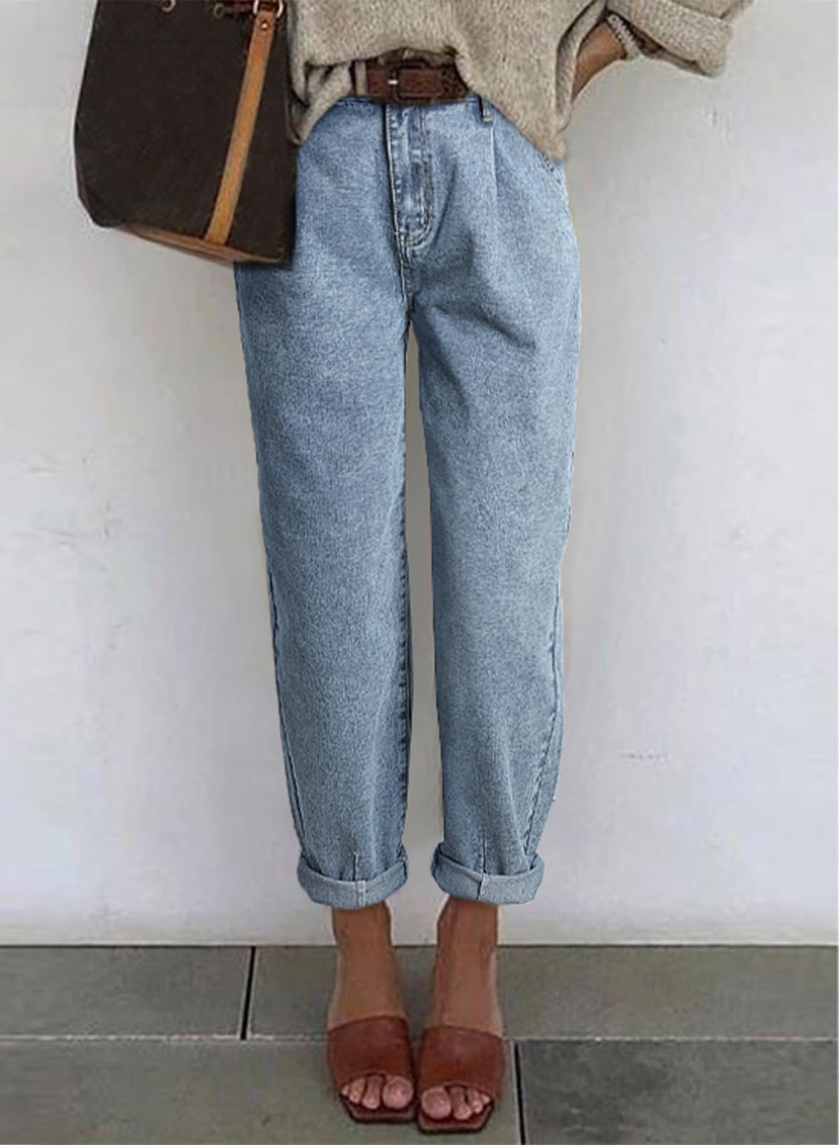 Foto 3 pulgar | Pantalones Vaqueros Elegantes De Cintura Alta Holgados Para Novio Para Mujer - Venta Internacional.