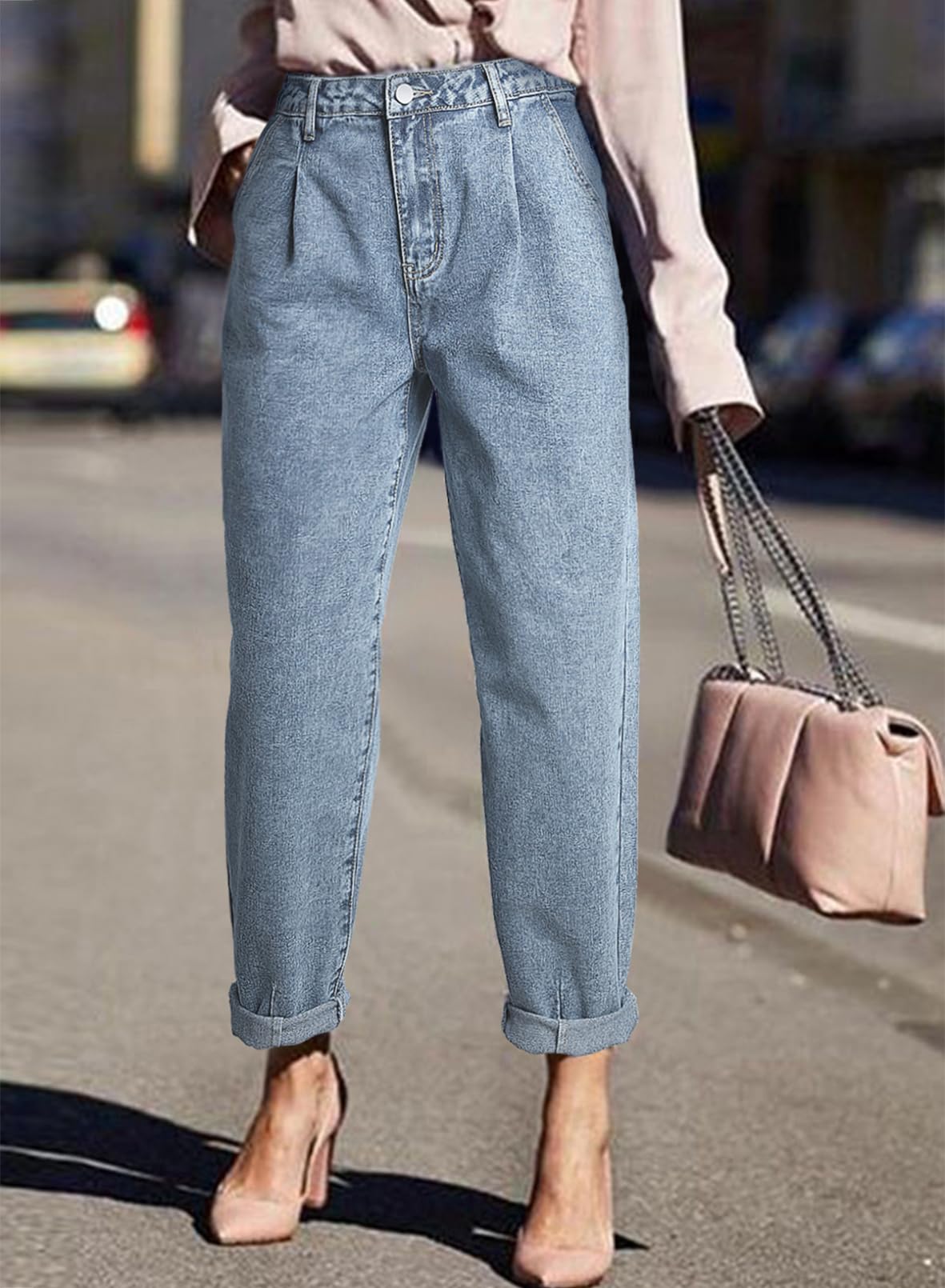 Foto 4 pulgar | Pantalones Vaqueros Elegantes De Cintura Alta Holgados Para Novio Para Mujer - Venta Internacional.