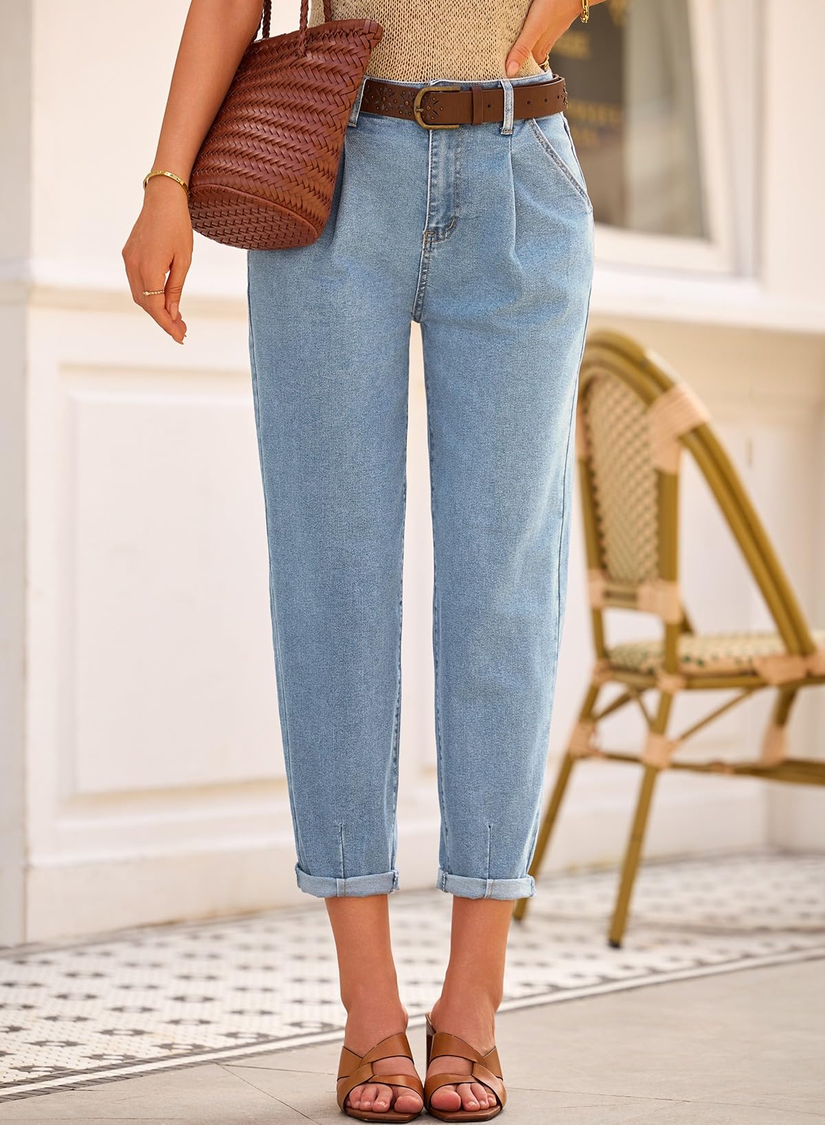 Foto 5 pulgar | Pantalones Vaqueros Elegantes De Cintura Alta Holgados Para Novio Para Mujer - Venta Internacional.