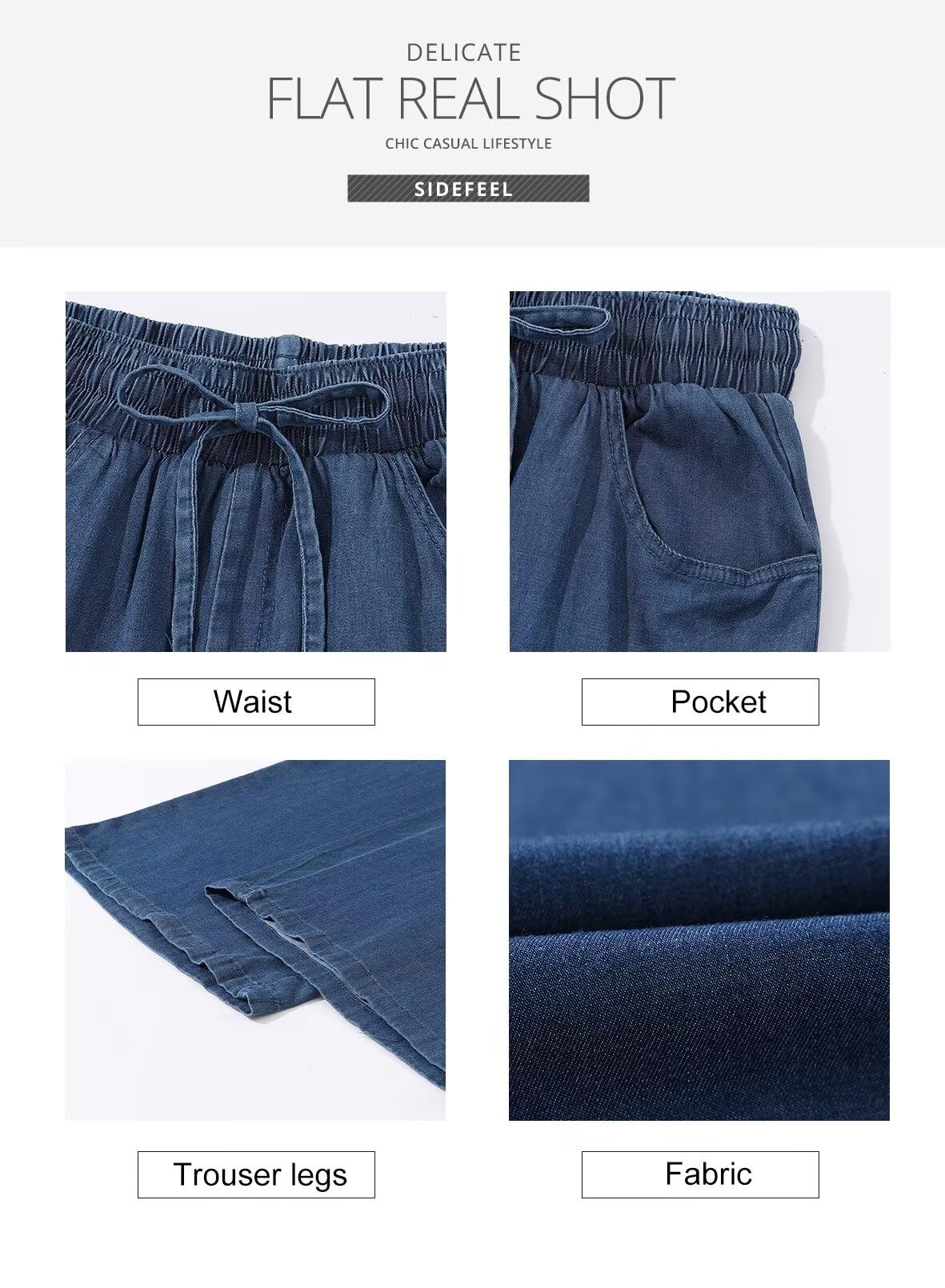 Foto 7 pulgar | Jeans Sidefeel, Cintura Alta, Pierna Ancha, Con Cordón, Azul, Para Mujer - Venta Internacional.