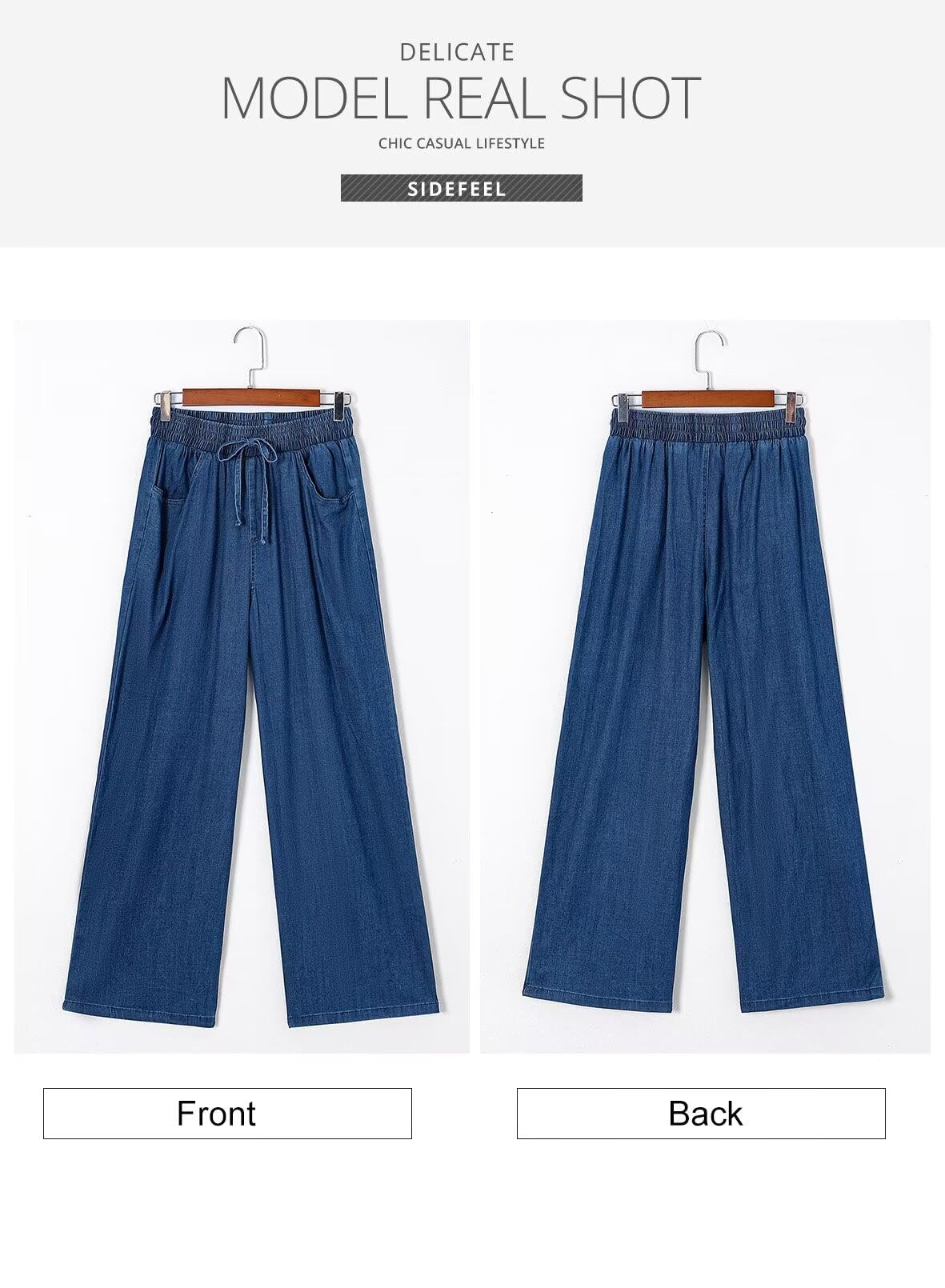 Foto 8 pulgar | Jeans Sidefeel, Cintura Alta, Pierna Ancha, Con Cordón, Azul, Para Mujer - Venta Internacional.