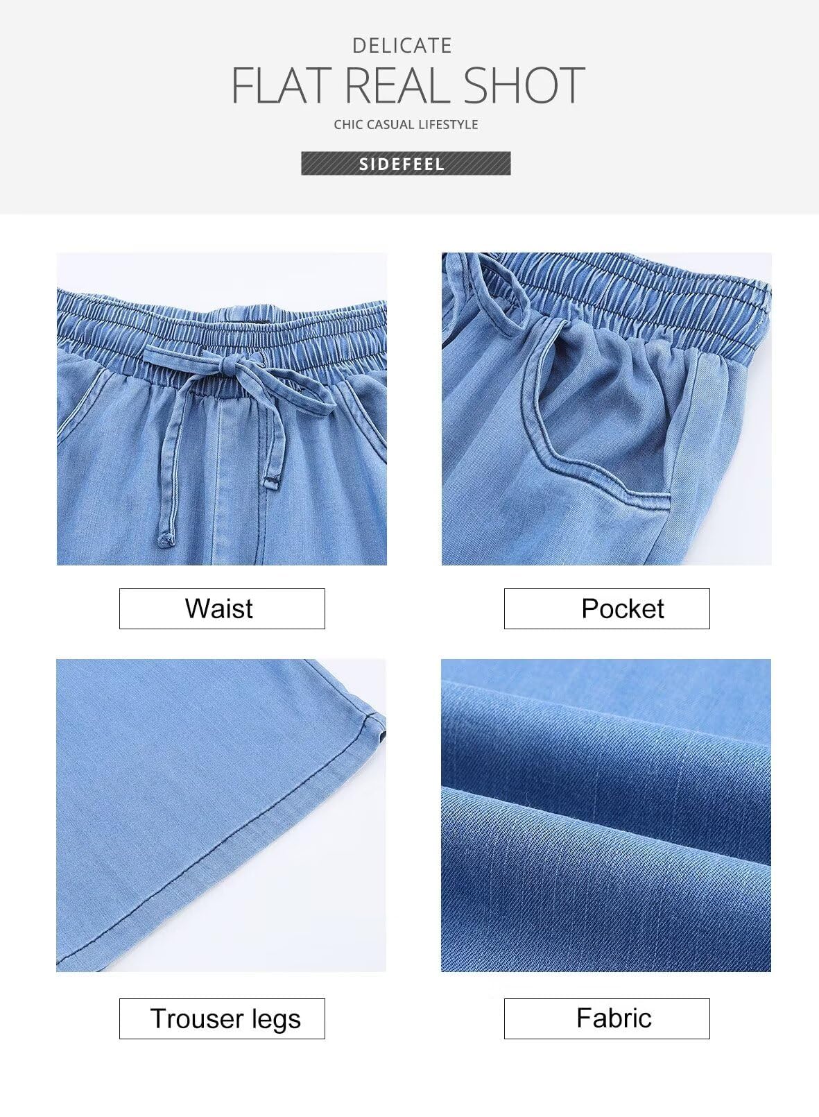 Foto 7 pulgar | Jeans De Mezclilla Con Cordón De Cintura Alta Y Pierna Ancha Para Mujer - Venta Internacional.