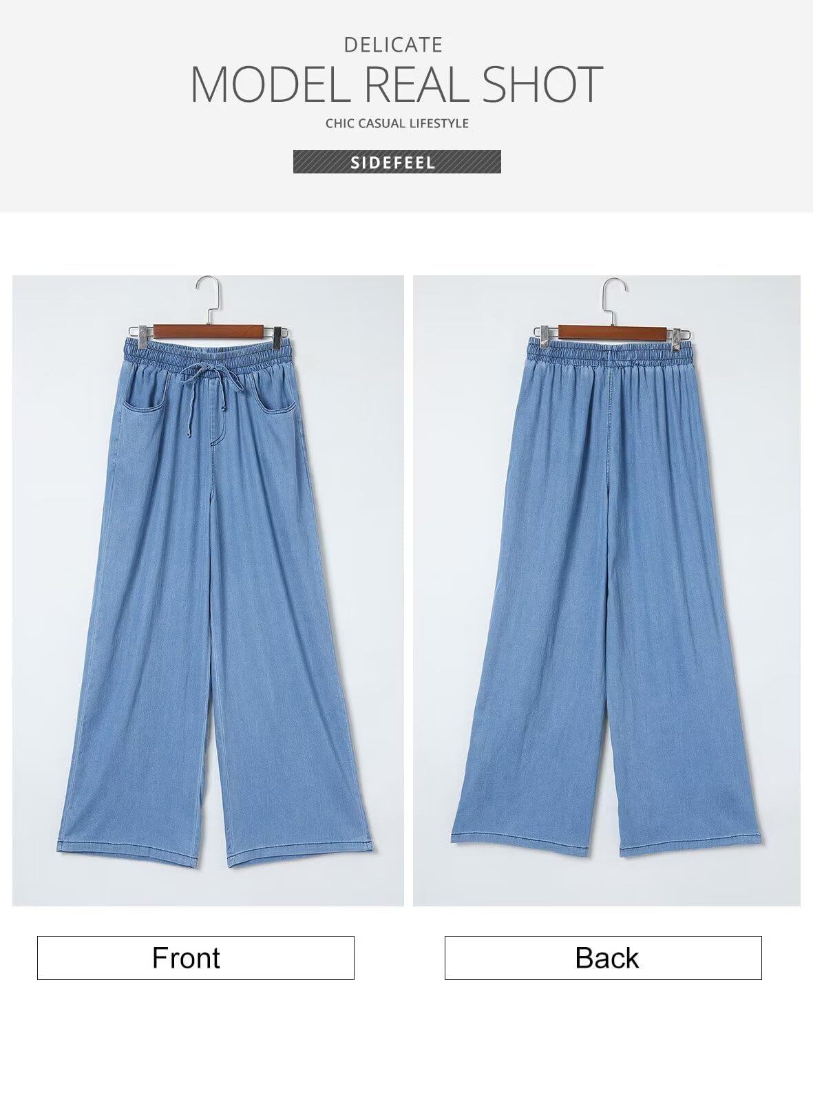 Foto 8 pulgar | Jeans De Mezclilla Con Cordón De Cintura Alta Y Pierna Ancha Para Mujer - Venta Internacional.