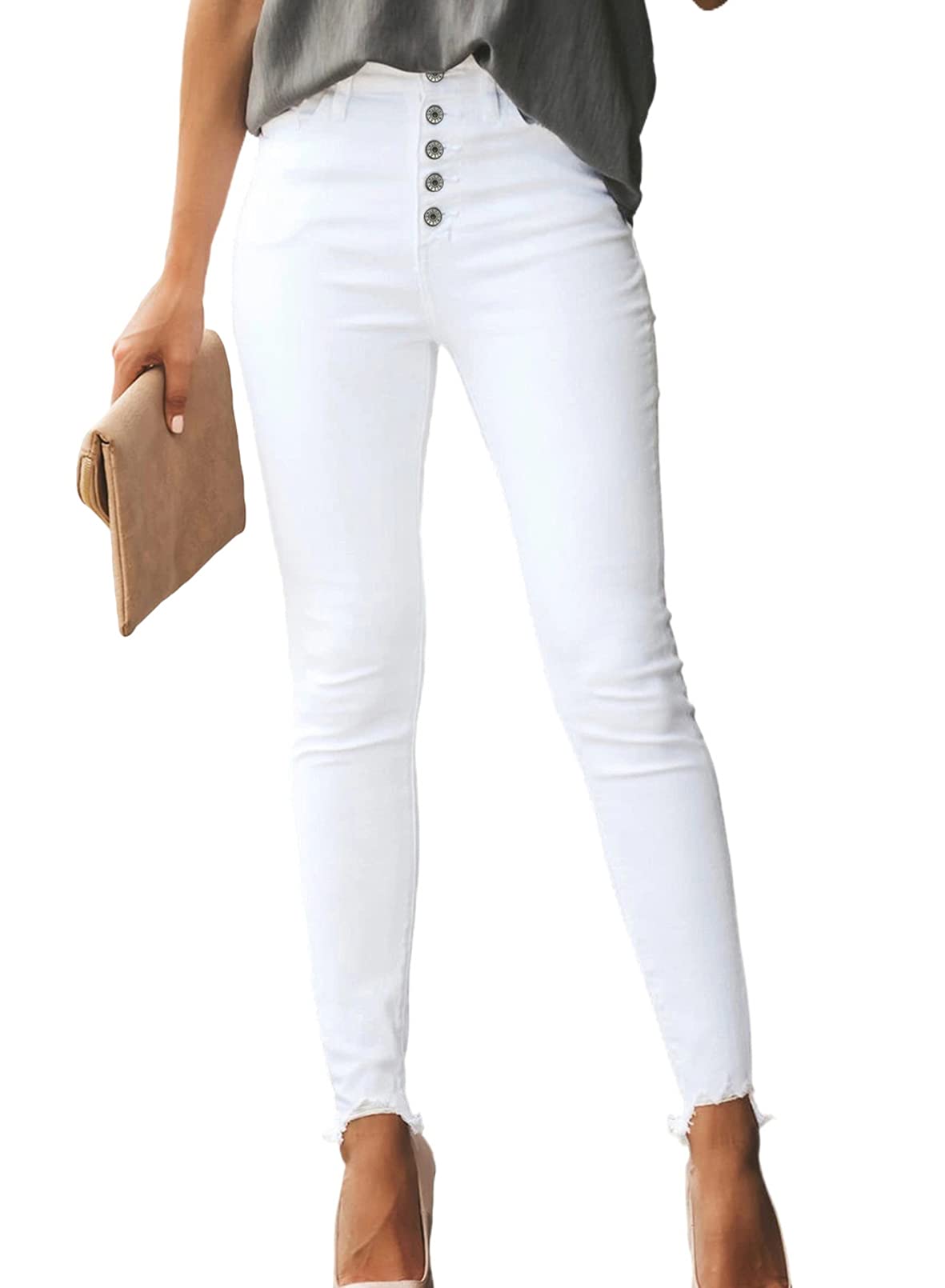 Foto 1 | Vaqueros Sidefeel De Cintura Alta Blancos Ajustados Para Mujer, Talla 16 - Venta Internacional.