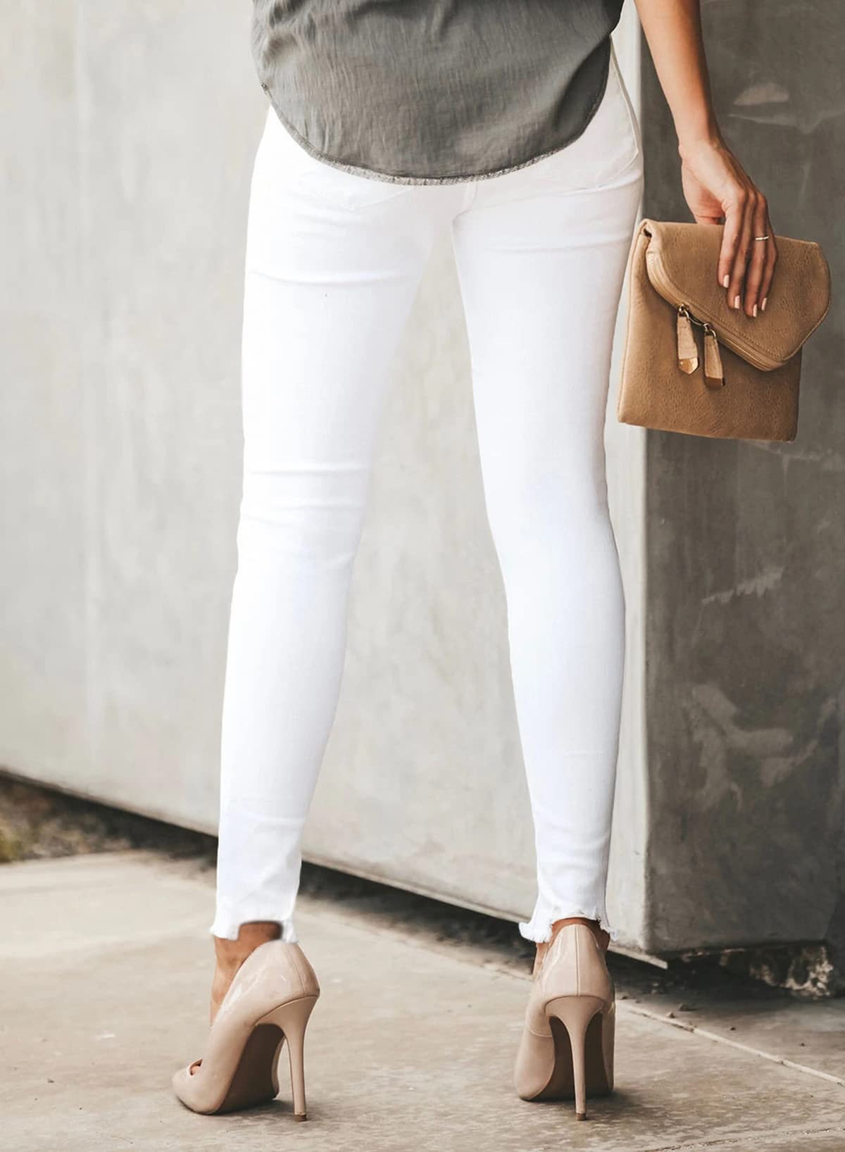 Foto 3 pulgar | Vaqueros Sidefeel De Cintura Alta Blancos Ajustados Para Mujer, Talla 16 - Venta Internacional.