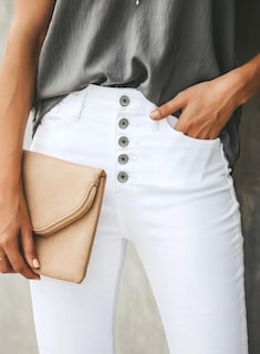 Foto 4 | Vaqueros Sidefeel De Cintura Alta Blancos Ajustados Para Mujer, Talla 16 - Venta Internacional.