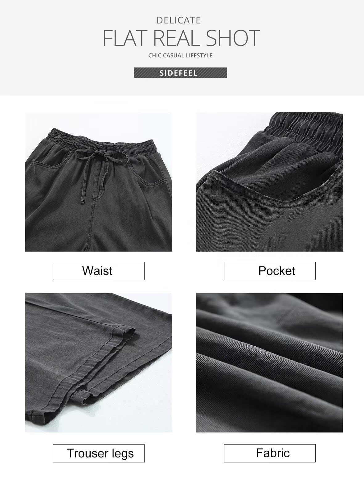 Foto 7 pulgar | Jeans Sidefeel, Cintura Alta, Pernera Ancha, Con Cordón, Vaqueros Negros - Venta Internacional.
