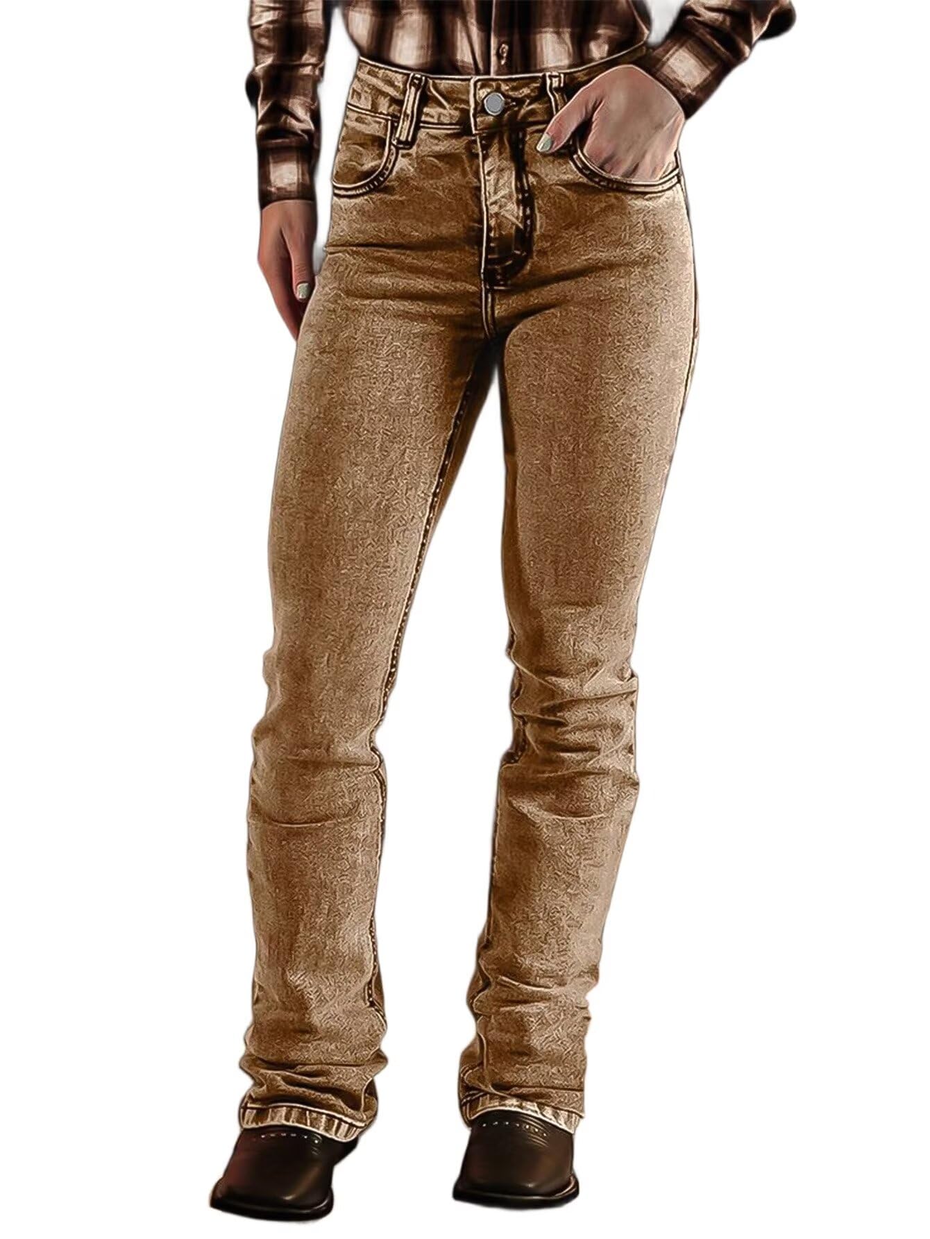 Foto 2 pulgar | Jeans Flamingals Bootcut Para Mujer, Talle Medio, Elástico, Caqui, Talla S - Venta Internacional.