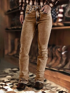 Foto 2 | Jeans Flamingals Bootcut Para Mujer, Talle Medio, Elástico, Caqui, Talla S - Venta Internacional.
