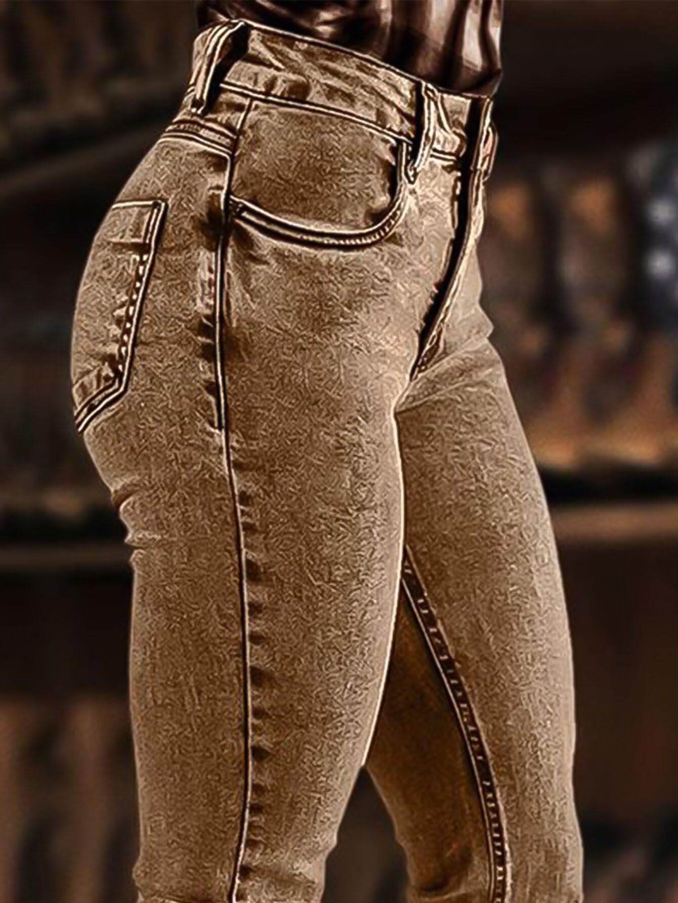 Foto 6 pulgar | Jeans Flamingals Bootcut Para Mujer, Talle Medio, Elástico, Caqui, Talla S - Venta Internacional.