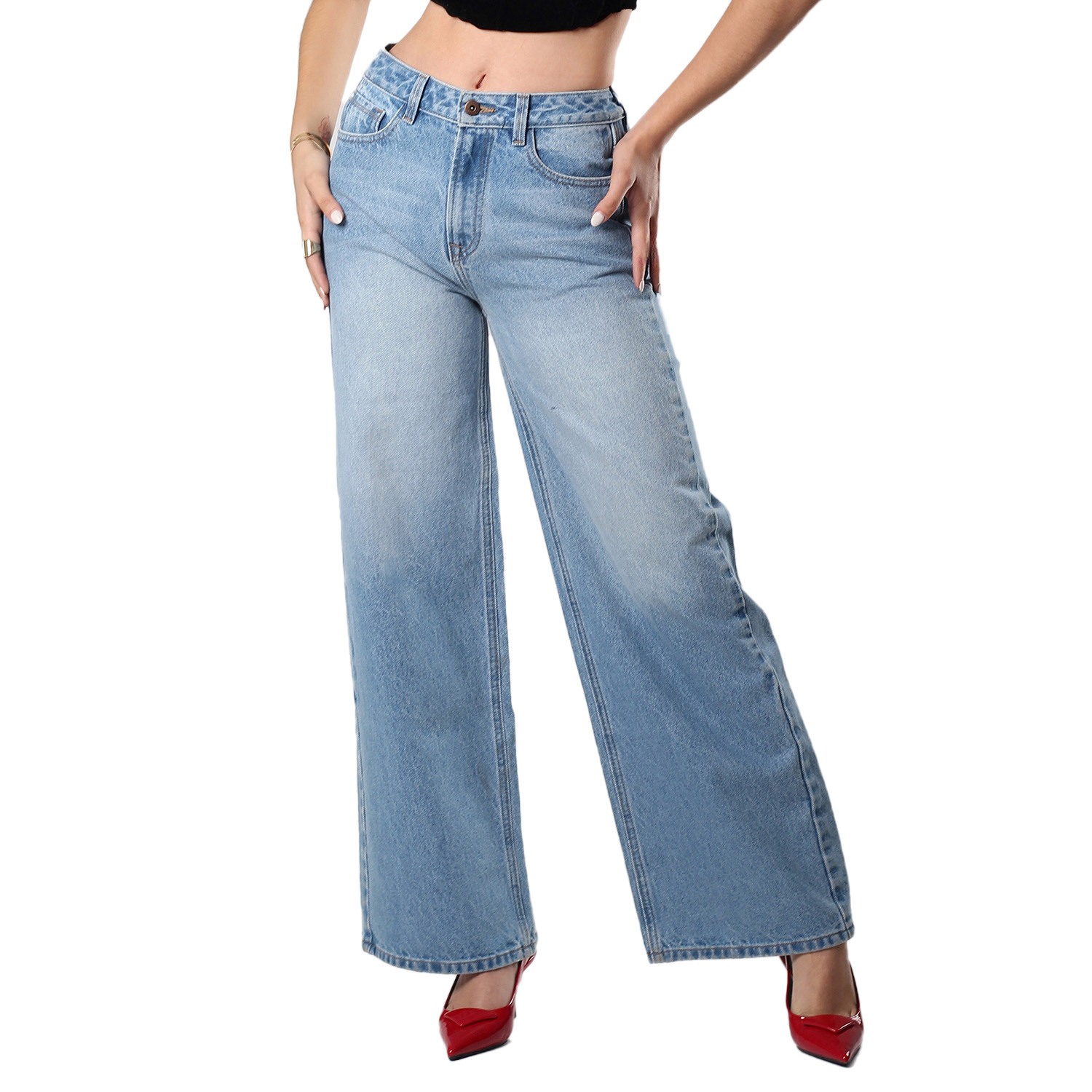 Jeans Rectos Con Bolsillos Para Mujer