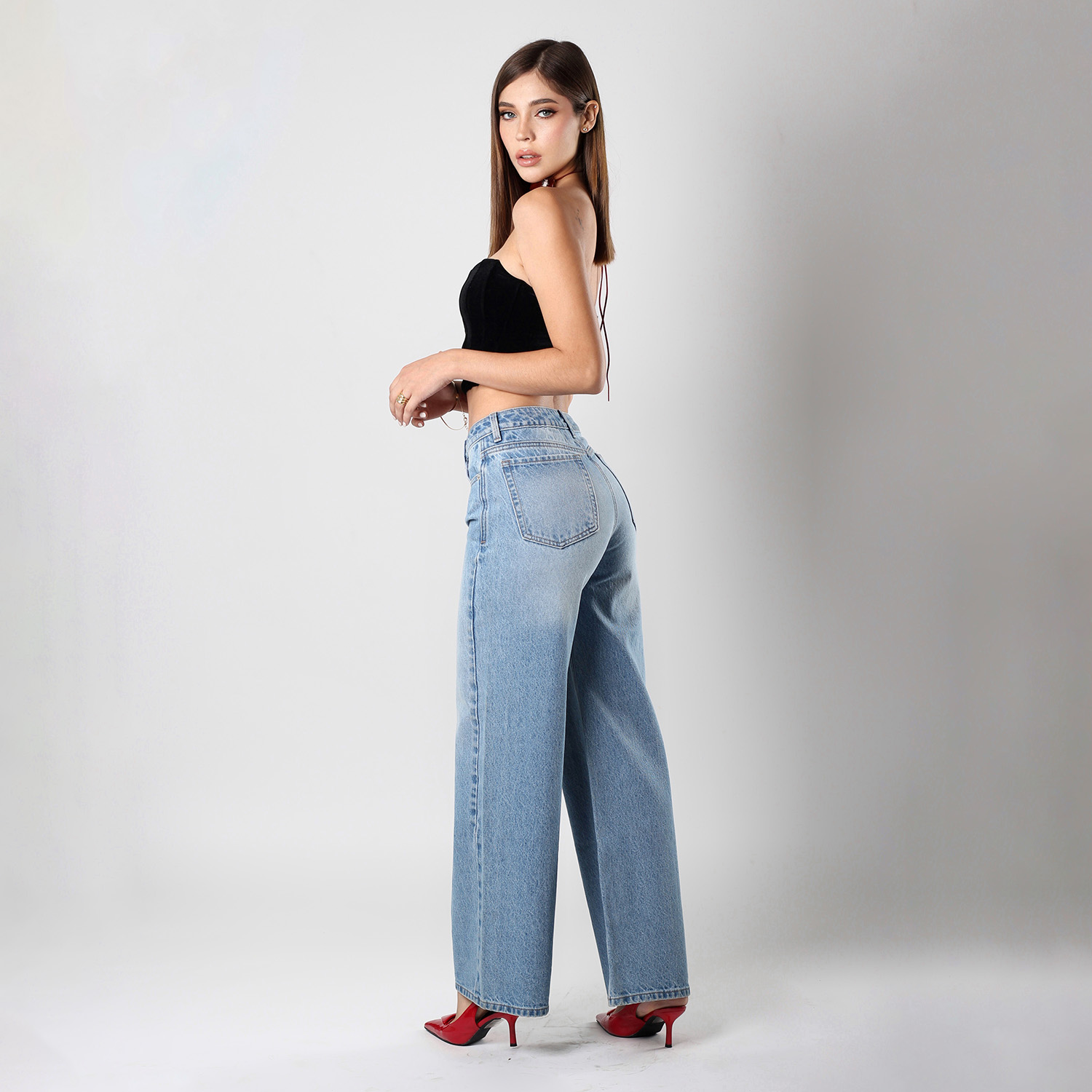 Foto 5 pulgar | Jeans Rectos Con Bolsillos Para Mujer