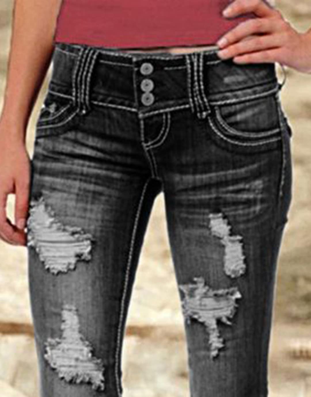Foto 3 pulgar | Jeans Flamingals De Talle Bajo, Corte De Bota Rasgado, Pierna Ancha, Negro, Talla M, Para Mujer - Venta Internacional.