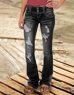 Foto 3 | Jeans Flamingals De Talle Bajo, Corte De Bota Rasgado, Pierna Ancha, Negro, Talla M, Para Mujer - Venta Internacional.