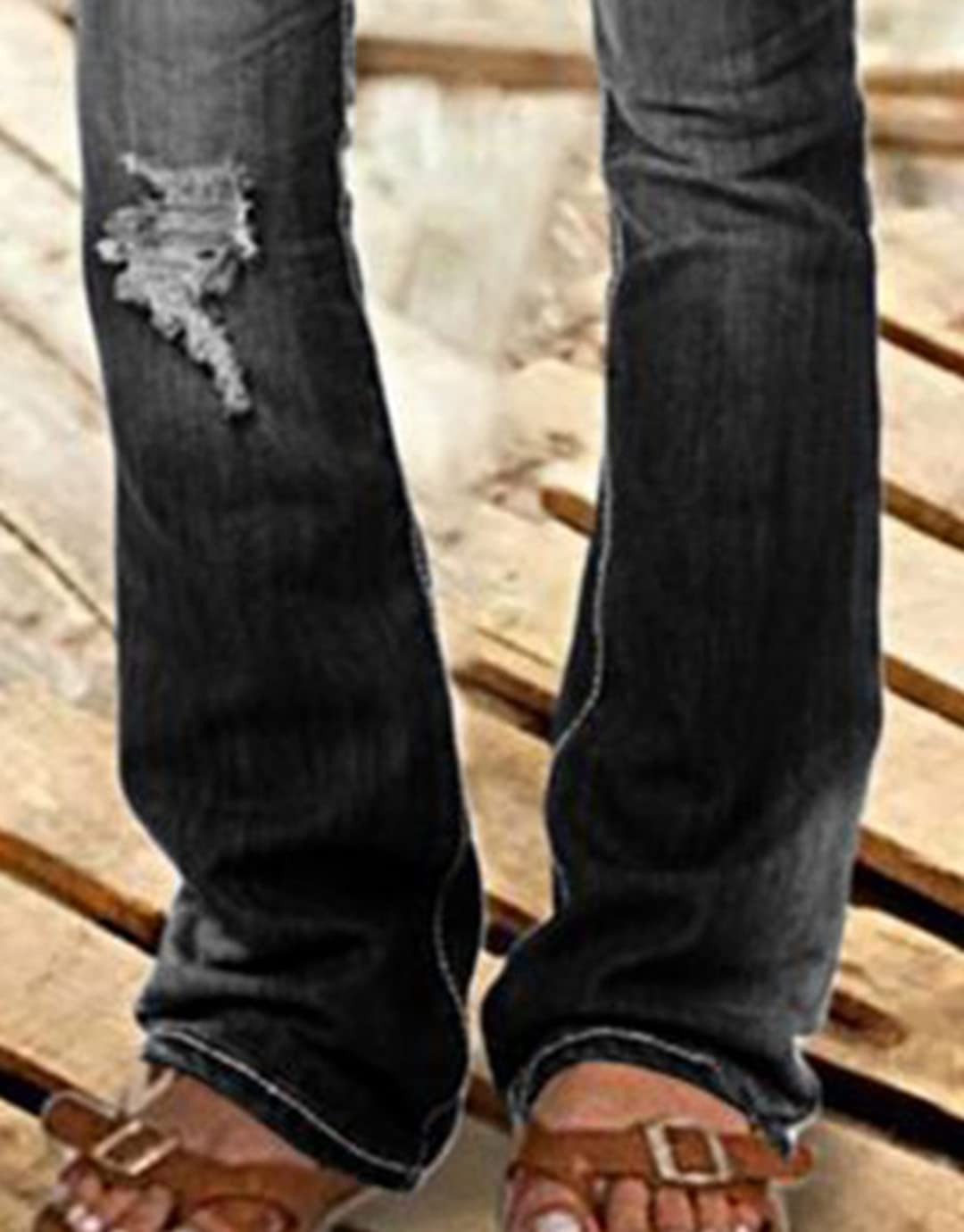 Foto 5 pulgar | Jeans Flamingals De Talle Bajo, Corte De Bota Rasgado, Pierna Ancha, Negro, Talla M, Para Mujer - Venta Internacional.