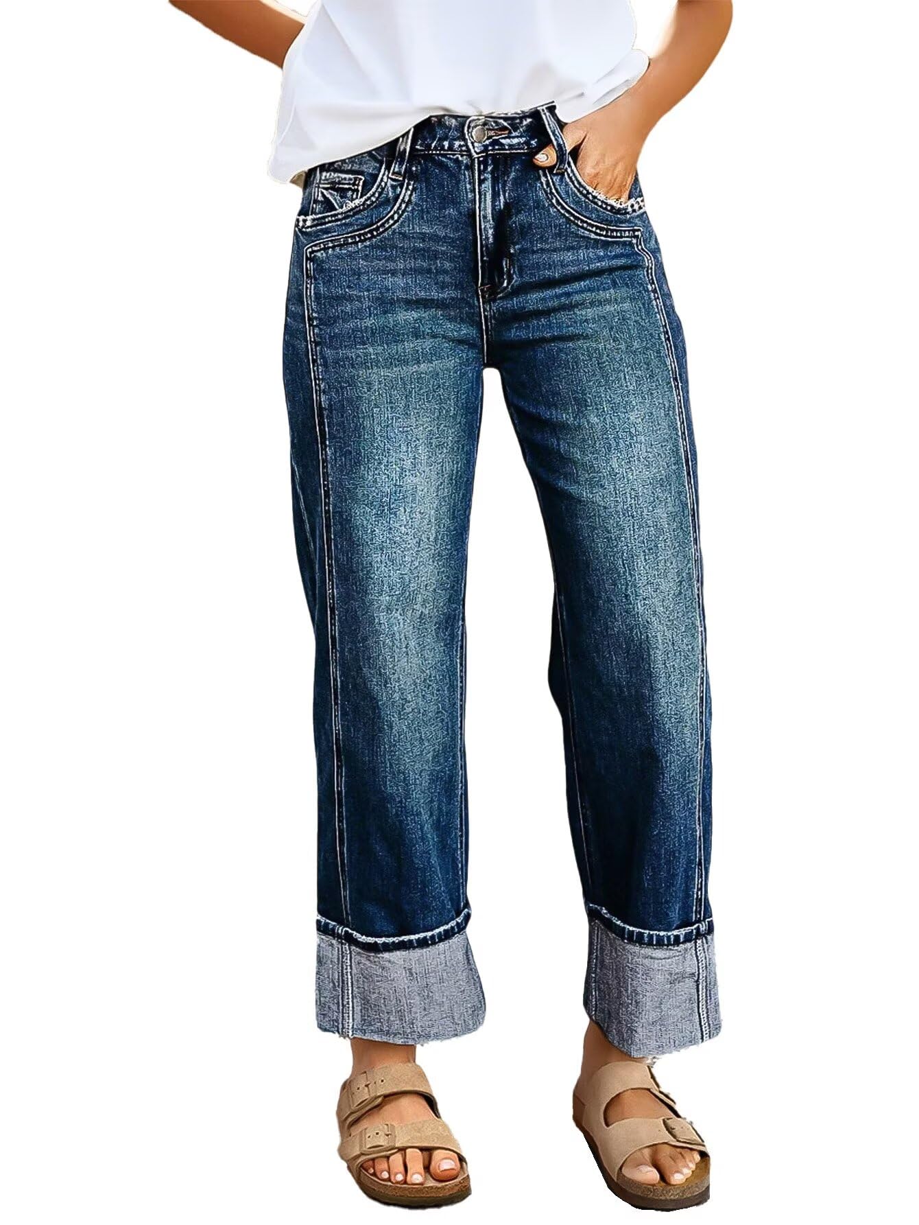 Jeans Flamingals, Cintura Media, Pierna Recta, Holgados Para Mujer, Talla Grande - Venta Internacional.