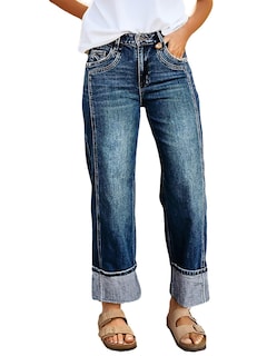 Foto 1 | Jeans Flamingals, Cintura Media, Pierna Recta, Holgados Para Mujer, Talla Grande - Venta Internacional.