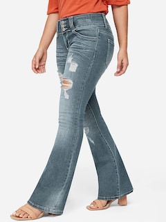 Foto 2 | Pantalones Vaqueros Flamingals, Talle Bajo, Corte Rasgado, Pernera Ancha, Azul Claro, L - Venta Internacional.