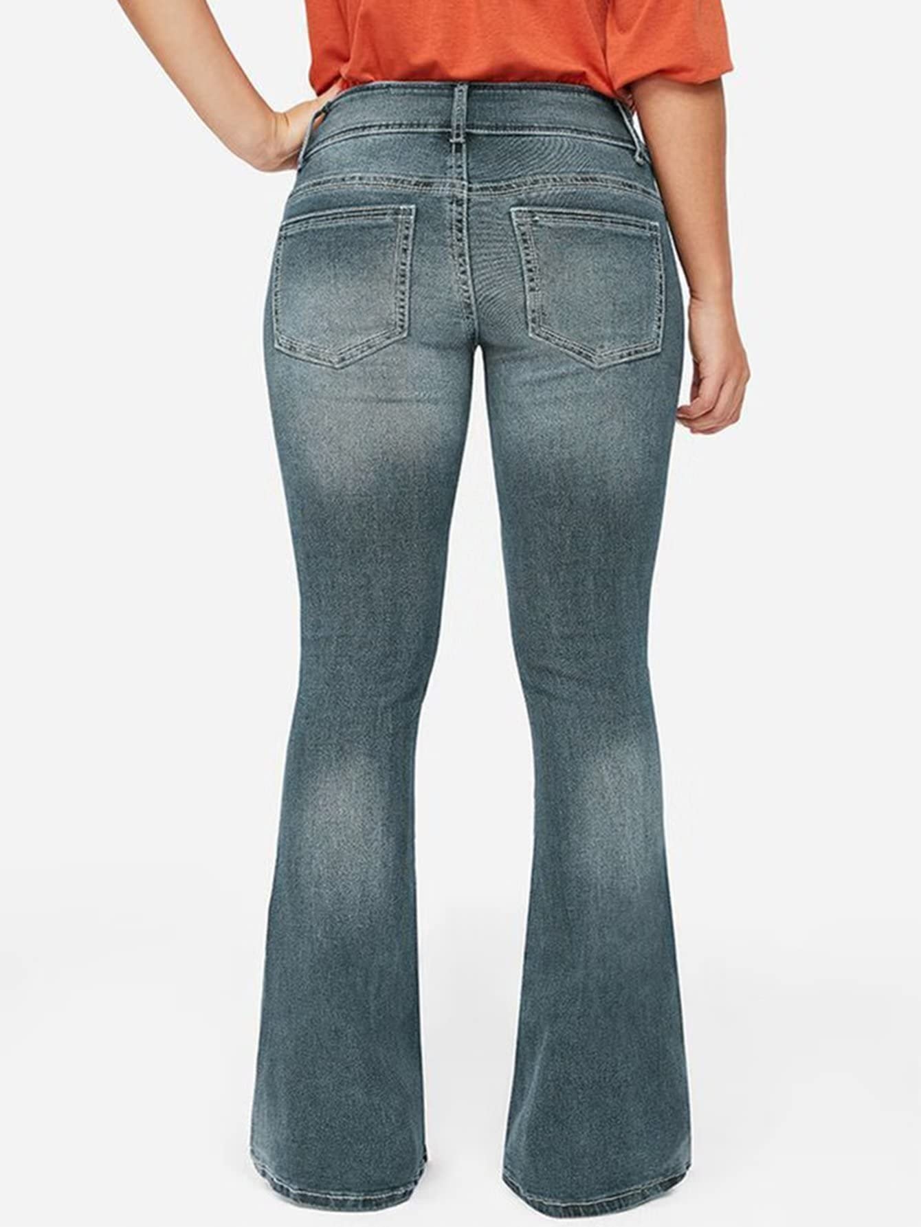 Foto 4 pulgar | Pantalones Vaqueros Flamingals, Talle Bajo, Corte Rasgado, Pernera Ancha, Azul Claro, L - Venta Internacional.